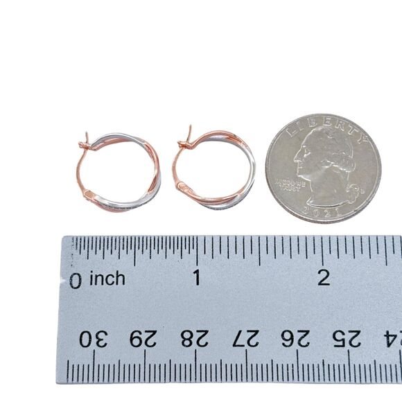 Vintage Sterling Silver 925 Cubic Zirconia Two-Tone Twisted Hoop Earrings - Picture 6 of 7